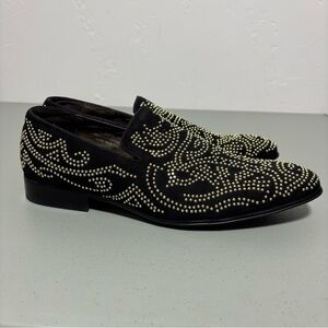 Asher Green Black Gold Studded Smoking Dress Loafers Size 13 Suede Leather